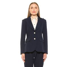 This women's ALEXIA ADMOR Jessica lapel jacket is a must-have for your wardrobe. This women's ALEXIA ADMOR Jessica lapel jacket is a must-have for your wardrobe. FEATURES True to Size 2 Front Pocket Flaps Button closure Set-in sleeves Long sleeves Fully linedFIT & SIZING Fit runs True to Size 26.5-in. length from shoulder to hemFABRIC & CARE Polyester, spandex body and lining Hand wash and line dry Imported Size: 6. Color: Navy. Gender: female. Age Group: adult. Navy Office Blazer With Pockets, Navy Single-breasted Workwear Blazer, Navy Single-breasted Blazer For Work, Navy Single Breasted Blazer For Work, Collared Business Casual Blazer, Navy Blazer With Hidden Button Closure For Work, Navy Blazer For Work With Hidden Button Closure, Elegant Navy Outerwear With Single Button, Chic Navy Blazer With Notch Lapel