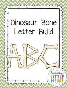 a green chevron background with the words dinosaur bone letter build