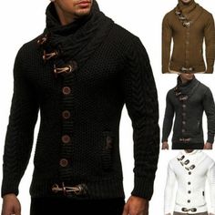 Men's Winter Chunky Knitted Sweater Hooded Hoodie Pullover Jumper Top Knitwear Men's Crochet Sweater, Mens Outerwear Jacket, Sweater Streetwear, Mens Turtleneck, Mens Fashion Edgy, Streetwear Clothes, Basic Sweaters, Men's Sweaters, Mens Cardigan