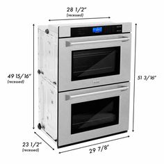 two ovens side by side with measurements