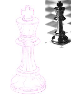 a black and white chess piece is shown next to a drawing of the king's pawn