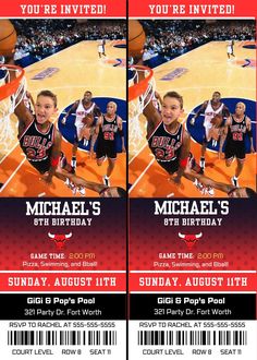 two basketball ticket cards with the name michael's birthday