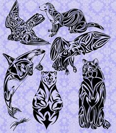 an image of animals that are in the shape of art nouveaus on a purple background