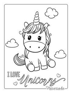 a coloring page with an image of a unicorn on it's head and the words i love unicorns