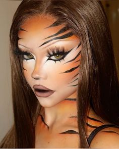 Disney Character Halloween Makeup, Tiger Body Painting, Halloween Tiger Makeup, Orange Cat Makeup, Halloween Outfits 2024, White Tiger Makeup, Diy Tiger Costume Women, Panther Makeup Halloween, Halloween Costume Ideas Women Creative