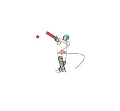 a drawing of a person hitting a ball with a cricket bat and wearing a helmet