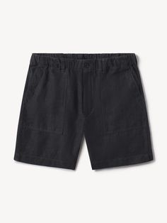 Army fatigue shorts upgraded in lightweight linen with an elasticated drawcord waistband. | Buck Mason Men's Loomed Linen Fatigue Shorts in Navy, Size Large Black Linen Casual Shorts, Casual Black Linen Shorts, Linen Bottoms With Patch Pockets For Summer, Linen Summer Bottoms With Patch Pockets, Jefferson White, Buck Mason, Army Fatigue, Raw Denim, Mens Spring