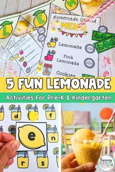 lemonade activities for pre - k and kindergarts with the text 5 fun lemonade activities