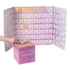 Planning a breast cancer fundraiser? Make it fun and easy for people to donate with this set. Once everything is assembled, people can pick an envelope from the "wall of money" board, fill the envelope they chose with the corresponding money amount and then seal it up and place it in the box. Includes 106 money envelopes with a lick and stick closure, and a prompt on the back for the doner to fill out including: Donated by, address and phone number. Cardstock. (108 pcs. per set) Background, 58 1 Fundraising Games, Charity Work Ideas, Fundraiser Party, Pta Fundraising, Body Inflammation, Fun Fundraisers, Ribbon Wall, Fundraising Activities, Fundraising Tips