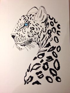 a drawing of a leopard with blue eyes