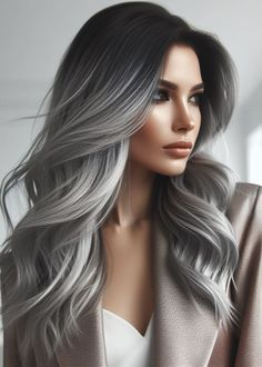 Mistress of Misty Gray: Be the enchantress of cool tones. Ash gray, with its subtle silver undertones, whispers sophistication. Pair it with smoky eyes for maximum impact. Balayage Hair Grey, Charcoal Hair, The Enchantress, Grey Ombre Hair, Frosted Hair, Beauty Hair Color, Brown Hair Looks, Hair Color Streaks, Hair Streaks