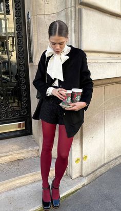 Maroon Clothes, Colourful Tights, Tights Outfits, Paris Outfits