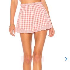 Lovers + Friends Gingham Coral Tyler Shorts. Gently Washed Once But Never Worn. Plaid Beach Bottoms For Spring, Plaid Bottoms For Beach In Spring, Spring Vacation Gingham Bottoms, Summer Plaid Bottoms For Day Out, Preppy Short Length Beach Bottoms, Preppy Gingham Bottoms For Summer, Preppy Spring Bottoms For Picnic, Preppy Beach Bottoms For Spring, Preppy Summer Bottoms With Elastic Waistband