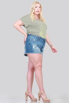 Plus Size Long Inseam Denim Distressed Jeans Shorts | Baylee & Brooke’s Boutique Satin Lingerie, Distressed Jean Shorts, Trendy Shorts, Distressed Denim Shorts, Short En Jean, Jeans Shorts