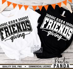 two t - shirts that say friends giving on them