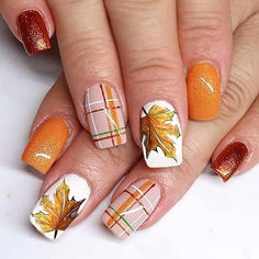 Celebrate the beauty of autumn with these Thanksgiving Fall Press-On Nails! This stylish set features medium square fake nails designed with a charming maple leaf pattern, vibrant orange glitter, and a trendy plaid design, perfect for capturing the spirit of the season. These full-cover acrylic nails are easy to apply and offer a chic look for any occasion, from Thanksgiving dinners to casual fall outings. Each set includes everything you need for a quick and cute manicure, making them an ideal choice for women looking to embrace the cozy vibes of fall. Get ready to turn heads with your festive nail art! Making Nails, Sticker Nails, Thanksgiving Designs, Fall Acrylic, Thanksgiving Nail Art, Fall Acrylic Nails, Thanksgiving Nails