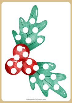 three red and green leaves with polka dot dots on the top, one is painted in watercolor