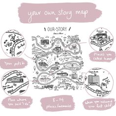 a map with the words your own story map written in different languages and pictures on it