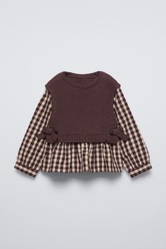 CONTRASTING CHECKERED KNIT VEST Stylish Baby Girl Outfits, Stylish Baby Girls, Waistcoat Dress, Cargo Shirts, Trench Jacket, Cardigan Sweater Dress, Stylish Baby, Zara Kids, Sweaters Knitwear