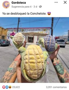 a person holding two small stuffed animals in their hands on the side of the road