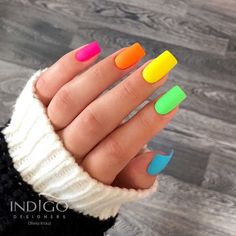 49 Bright Neon Nail Designs and Neon Nail Colors For Your Next Mani Neon Nail Colors, Neon Orange Nails, Neon Pink Nails, Rainbow Nails Design, Neon Nail Designs, Mani Ideas, Cute Spring Nails, Vibrant Nails, Bright Nails