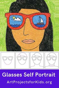 an art project for kids to learn how to draw the face of a girl with glasses