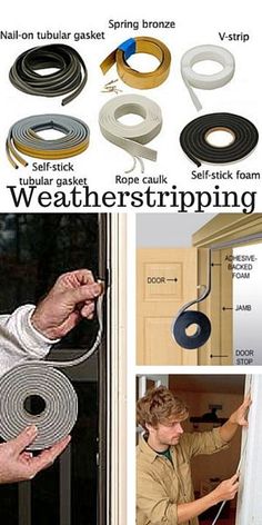 several different types of weather striping are shown in this collage with instructions for how to use them