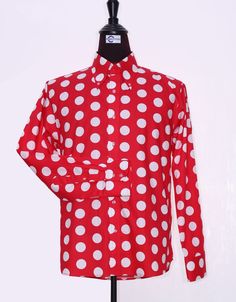 Mod shirt | large white dot in red polka dot shirt for men 60s mod Material: 100% cotton Color: White dot in red Pattern: Polka dot Collar length: 4 Inches Sleeve: long 2 button Notch cuff Dart at the back Double stitching 1960s vintage style shirt Brilliant tailored fitted Men's shirt. Fabric 100% cotton N.B = only shirt not including cuff-link, necktie and pin hand wash & machine wash only 1 week dispatch time hand wash & machine wash only Fitted Polka Dot Collared Shirt, Collared Cotton Polka Dot Tops, Collared Polka Dot Cotton Top, Polka Dot Collared Cotton Top, Polka Dot Cotton Collared Top, Polka Dot Cotton Shirt For Spring, Spring Cotton Polka Dot Shirt, Spring Polka Dot Cotton Shirt, Polka Dot Cotton Shirt With Button Closure