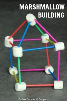 marshmallow building made out of pops and crayons with text overlay