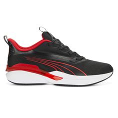 This running shoe is the full package. It's got engineered mesh in the upper for breathability, a soft tongue for comfort, zoned ProTread rubber for traction, stylish, clean lines and the Puma Formstrip branding for versatile wear-ability, and more. It's also lightweight, so there will be nothing to hold you back. $54.95 Mens Black Sneakers, Sneakers Athletic, Running Fashion, Mens Sportswear, Black Sneakers, Hold You, Running Shoe, Clean Lines, Running Shoes