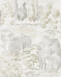 an artistic wallpaper with trees and watercolors on it's paper background