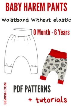 the baby harem pants sewing pattern is shown with instructions for how to sew