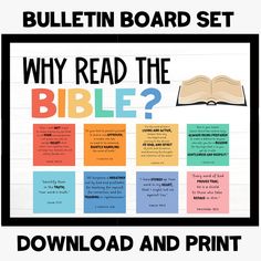 a bulletin board with the text, why read the bible? and an open book