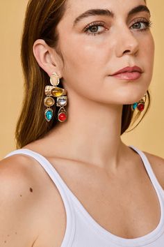 Earrings with levels and stones to them, 2.8"Content + CareDo not get wetAvoid contact with lotions and fragrancesResin, zinc Ring Bag, Metal Belt, Ring Watch, Waterproof Bags, Cord Necklace, Gift Card Shop, Phone Charm, Multi Stone, Stone Earrings