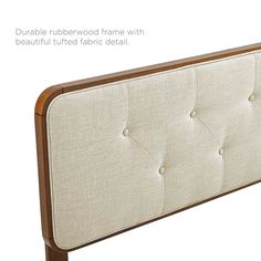 an upholstered headboard with beautiful tufted fabric detail is featured in this advertisement