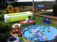 Choosing the right theme for the party: this is the hardest thing: 10 theme ideas for a 3 year old birthday celebration party Backyard Water Parks, Backyard Ideas For Small Yards, Mickey Y Minnie, Strip Steak, Kid Pool, Backyard Play, Backyard For Kids