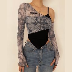 Long sleeve mesh irregular ruffled crop top - Halibuy Ruffled Crop Top, Diy Vetement, Mode Inspo, Aesthetic Outfits, Outfits Casuales, Look Cool, Cute Casual Outfits, Teen Fashion, Look Fashion