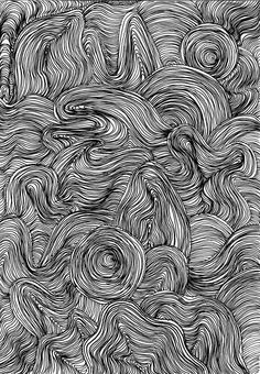 an abstract black and white drawing with wavy lines in the shape of waves or swirls