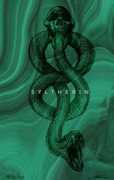 a drawing of a snake with the words slytherrin on it's side