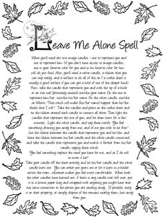 Leave me alone spell Leave Me Alone Spell, Paganism Spells, Witch Magic, Wiccan Spells, Spells Witchcraft