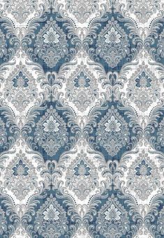 an ornate blue and white wallpaper pattern