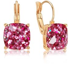 PRICES MAY VARY. STYLISH DESIGN - Add a touch of statement sparkle to your look with these hot pink sparkly fun earrings for women. Designed to be lightweight and comfortable, these lever back square earrings easily transition any outfit from day to night. Glitter-filled simulated gemstones in gold-tone four-prong settings with leverback earring closure. SUPERIOR QUALITY - Every detail has been fine-tuned for maximum quality, longevity, and comfort. Approximate Measurements: 12 mm stone Lightwei Elegant Glitter Dangle Earrings, Pink Glitter Earrings, Pink Earrings With Lever Back Ear Wires For Party, Bridal Party Accessories, Hot Pink Earrings, Earrings Outfit, Earrings Sparkle, Gold Earrings For Women, Pink Sparkly