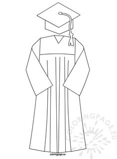 a black and white drawing of a graduate's cap, gown and tassel