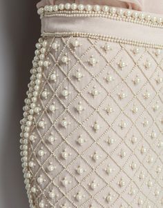 Pearl Skirt, Pola Manik, Embroidery Fashion Detail, Pola Bordir, Pearl Embroidery, Embroidered Skirt