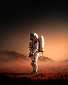 an astronaut walking on the surface of mars