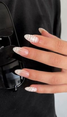 July Nail Inspo 2024, French Wave Nails, Printed French Tip Nails, White Snake Skin French Tip Nails, Snake Tip Nails, White Snakeskin Nails, French Tip Alternative, White Snake Print Nails, Almond Short Nails French