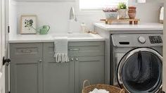 a washer and dryer in a small room