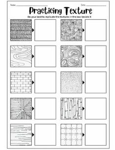 the patterning texture worksheet is shown in black and white