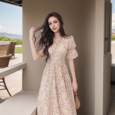 Lasaky - Floral Print Chiffon Stem Dress with Waist Cinching - Long, Elegant, and Sophisticated Lady Dress Sophisticated Lady, Lady Dress, Floral Print Chiffon, Orange Crush, Bubble Sleeve, Print Chiffon, Cinched Waist, Terry Cloth, Olivia Mark