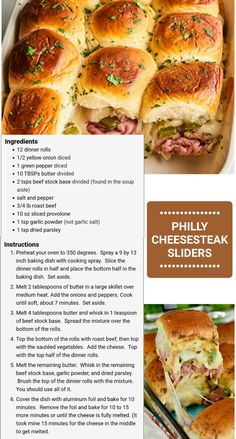 the recipe for philly cheese steak sliders is shown